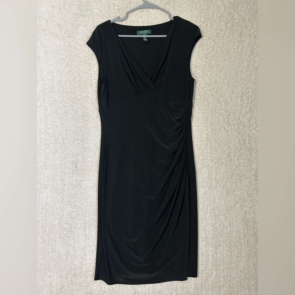 Lauren Ralph Lauren Black Ruched Sheath Midi Dress LBD